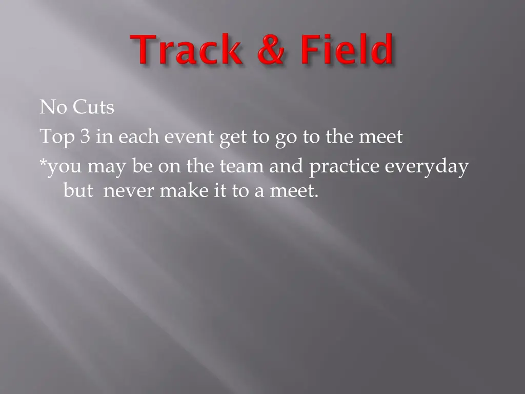 no cuts top 3 in each event get to go to the meet