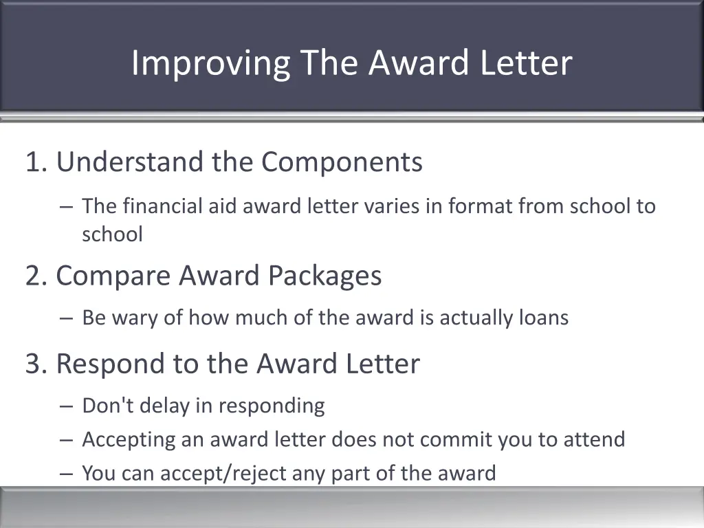 improving the award letter