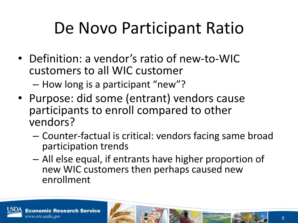 de novo participant ratio