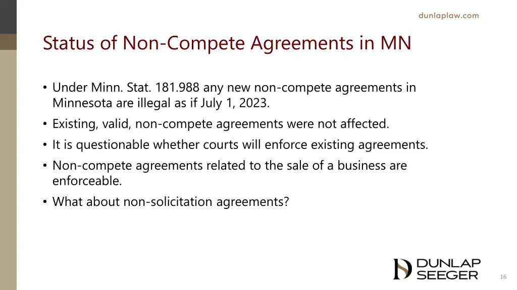 status of non compete agreements in mn