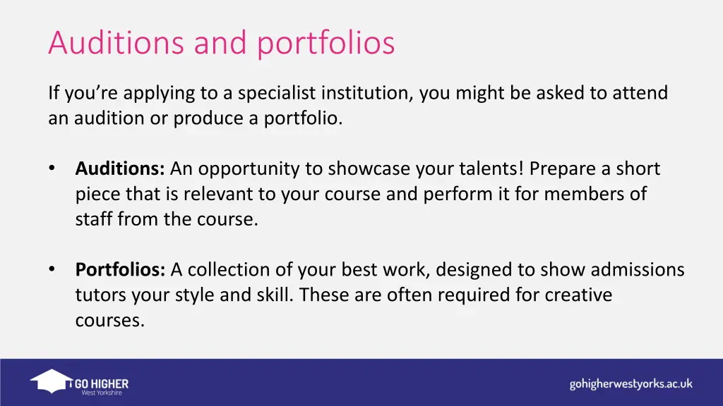 auditions and portfolios