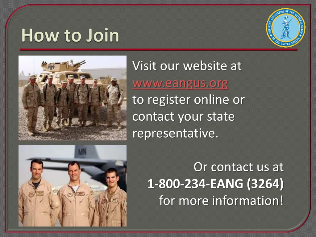 visit our website at www eangus org to register