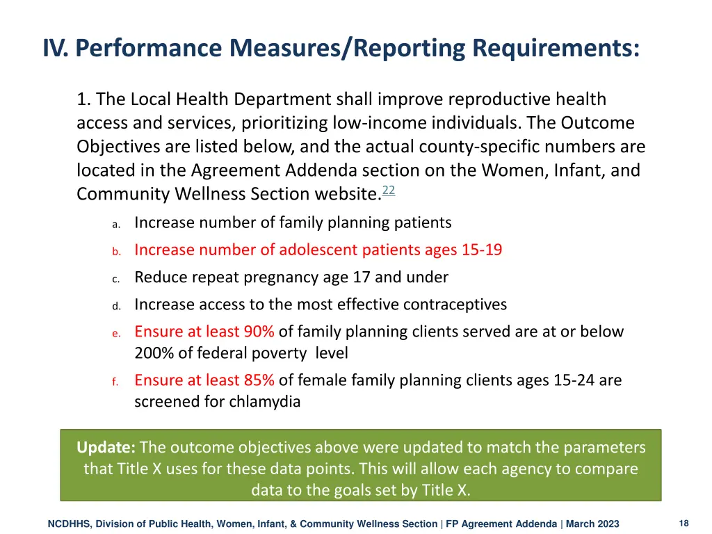 iv performance measures reporting requirements