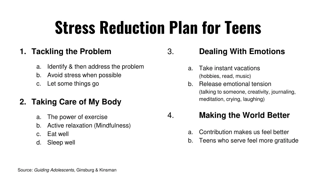 stress reduction plan for teens