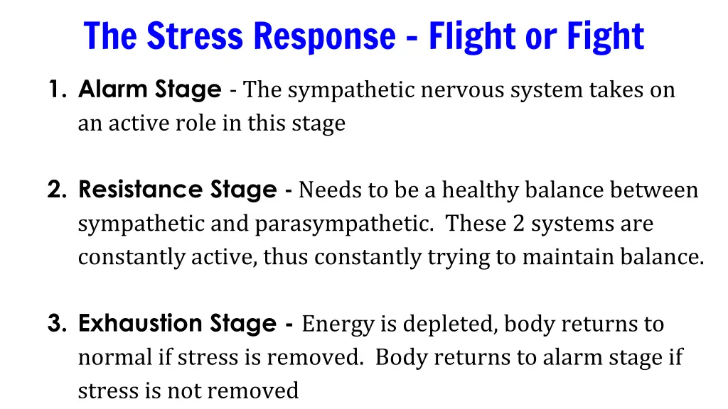 the stress response flight or fight 1 alarm stage