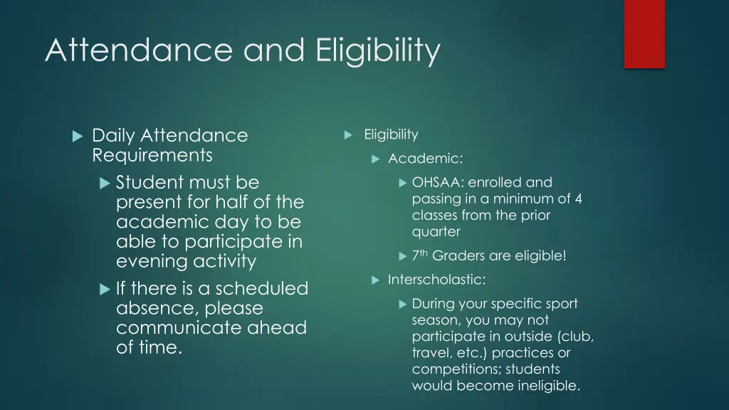 attendance and eligibility