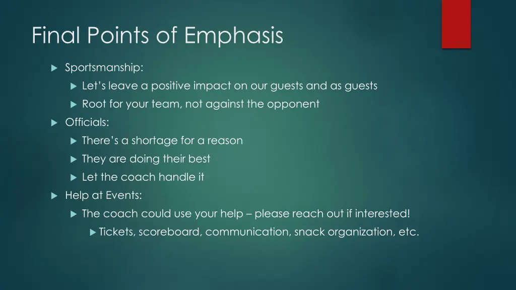 final points of emphasis