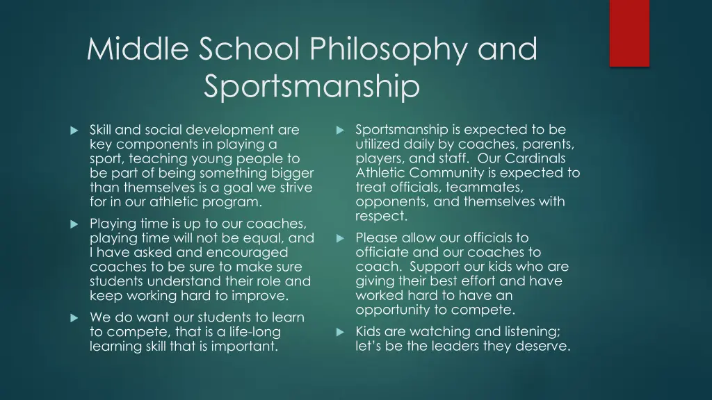 middle school philosophy and sportsmanship