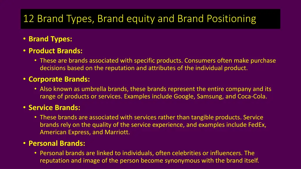 12 brand types brand equity and brand positioning