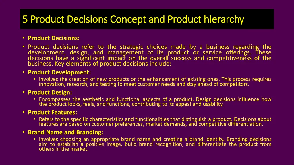 5 product decisions concept and product hierarchy