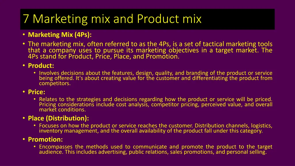 7 marketing mix and product mix