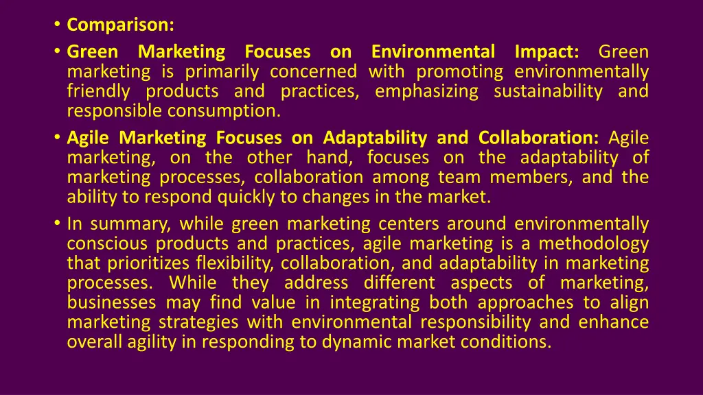 comparison green marketing is primarily concerned