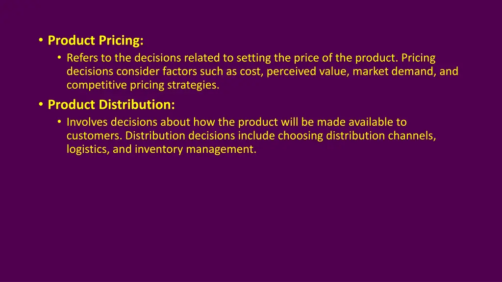 product pricing refers to the decisions related
