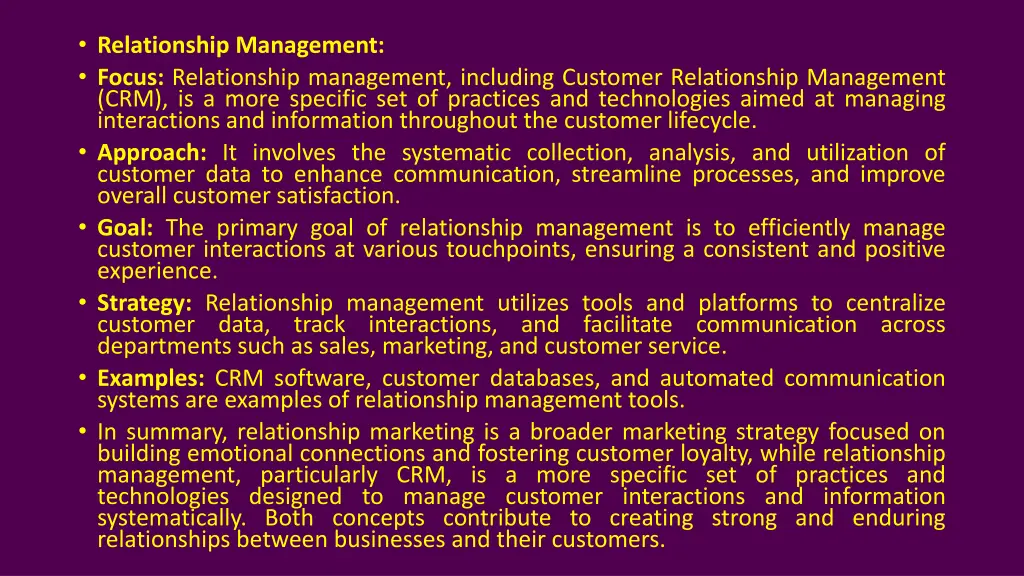 relationship management focus relationship