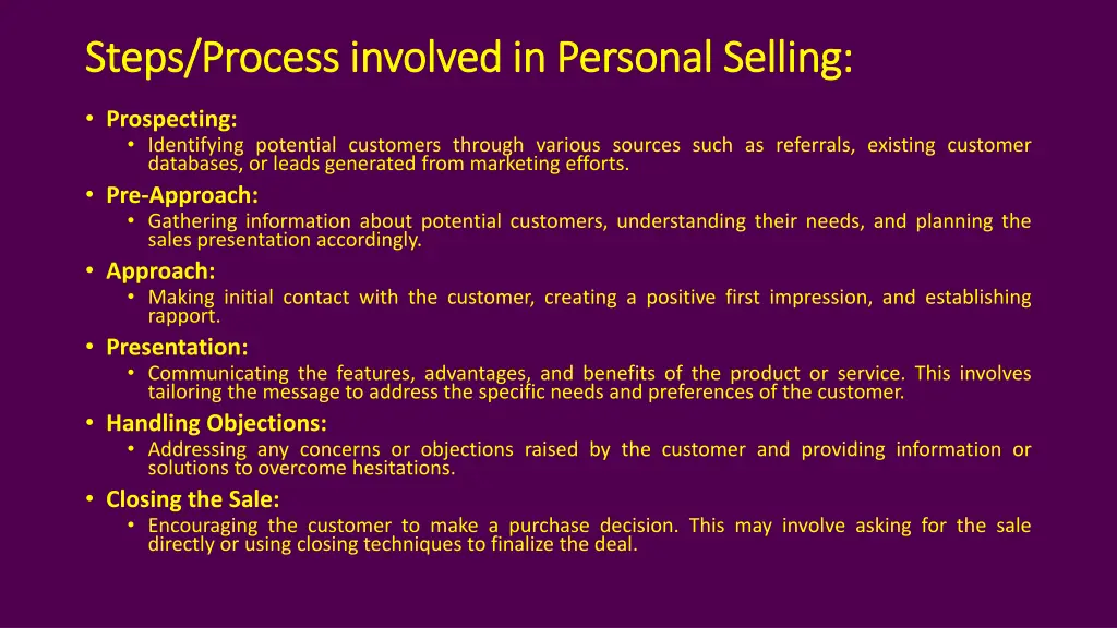steps process involved in personal selling steps