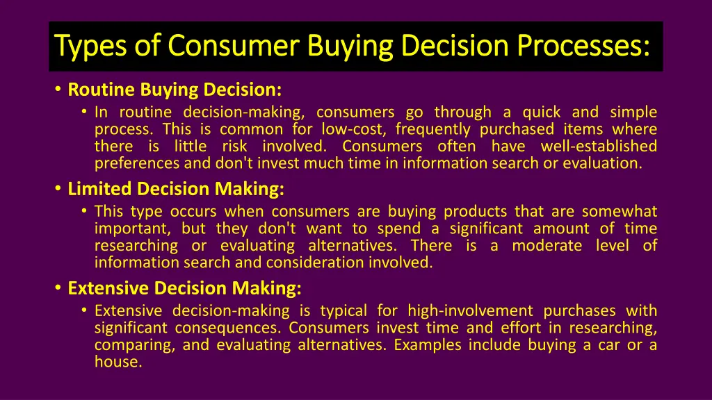 types of consumer buying decision processes types