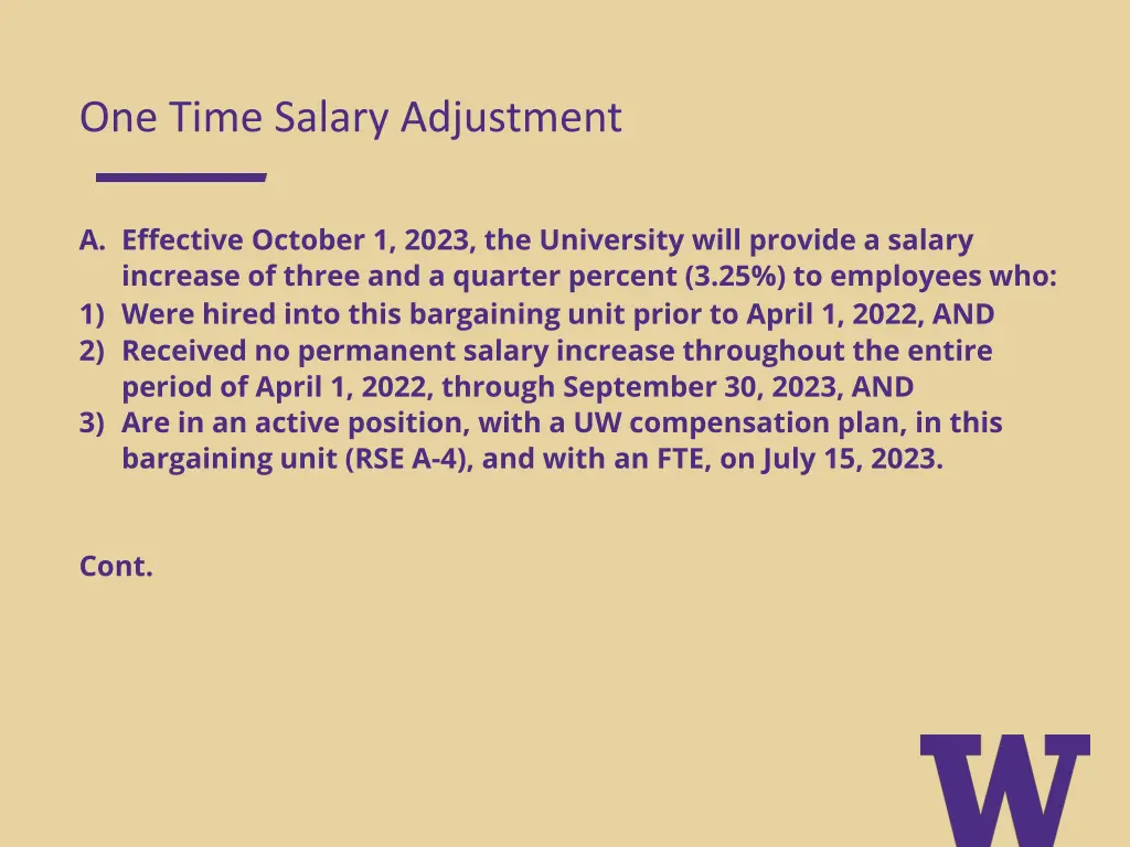 one time salary adjustment
