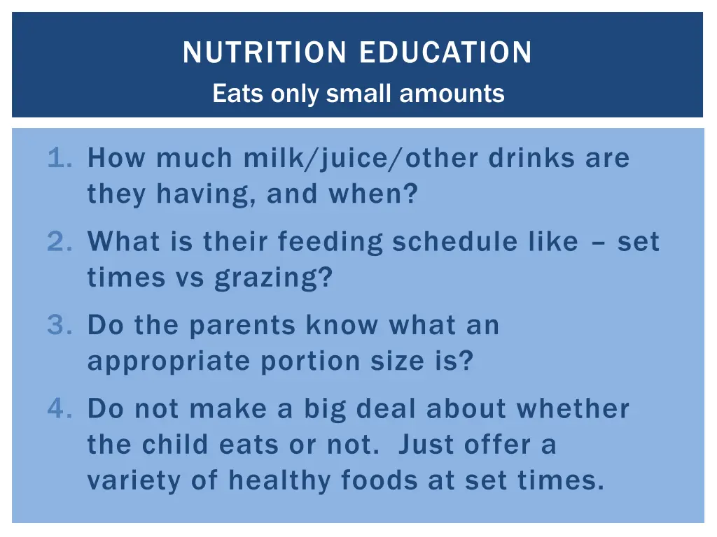 nutrition education eats only small amounts