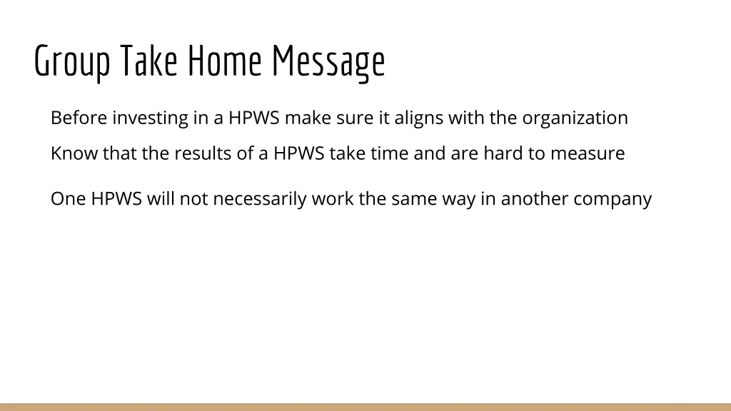 group take home message