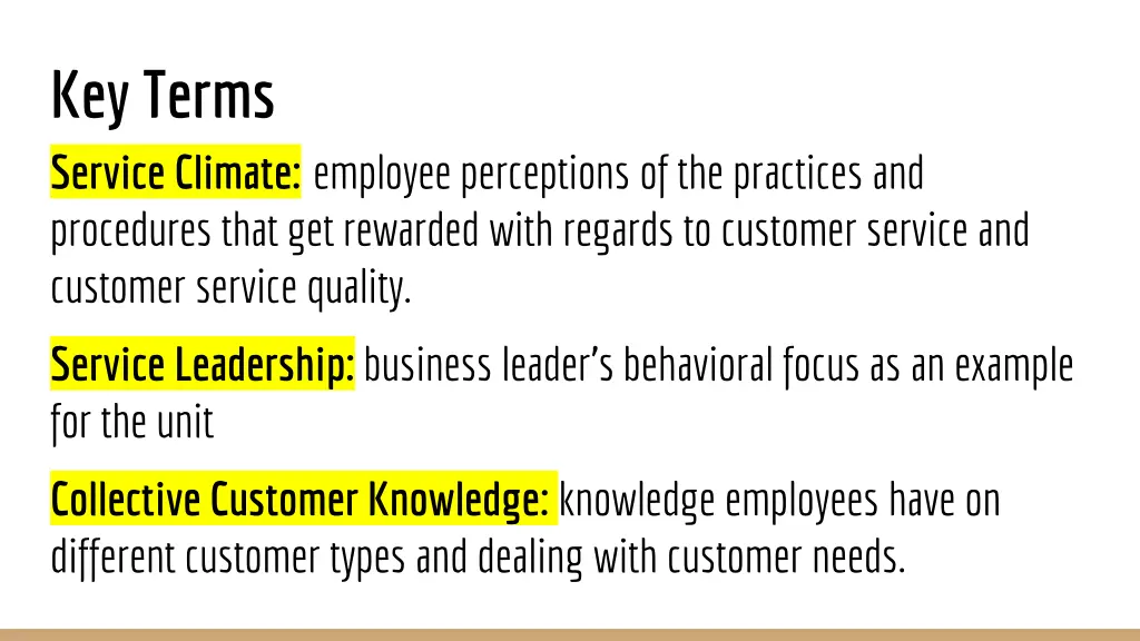 key terms service climate employee perceptions