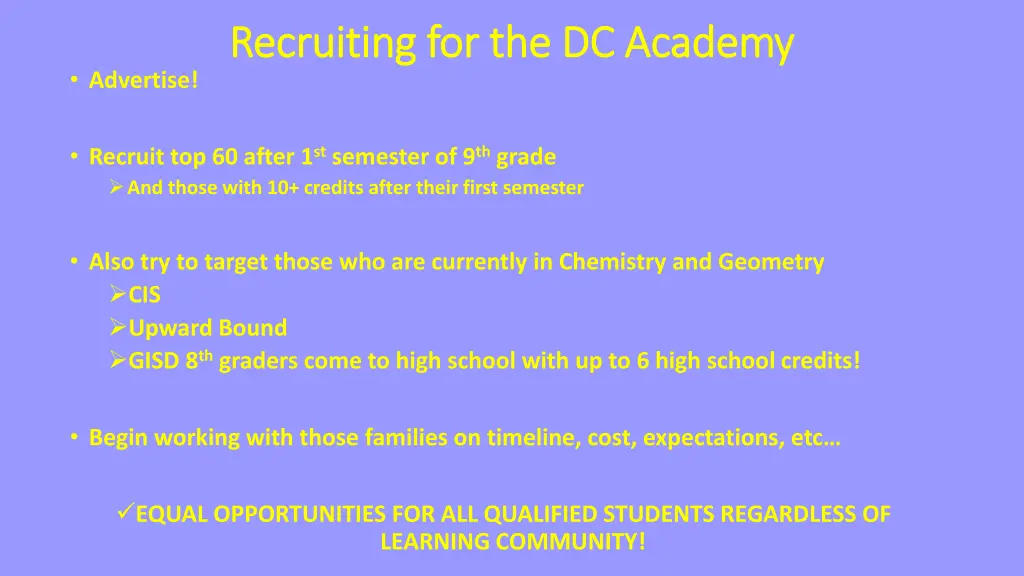 recruiting for the dc academy recruiting