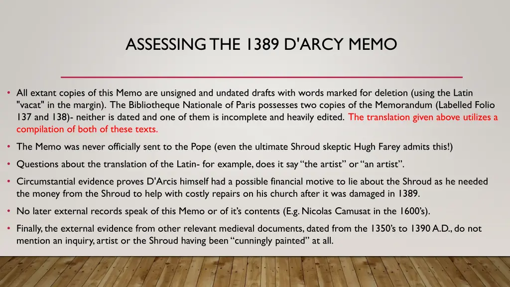 assessing the 1389 d arcy memo