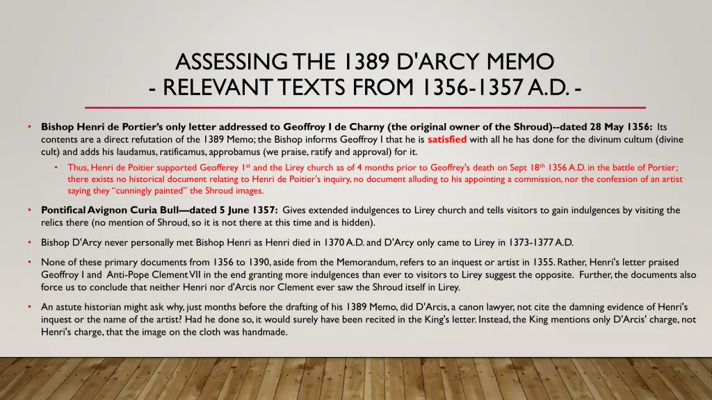assessing the 1389 d arcy memo relevant texts 1