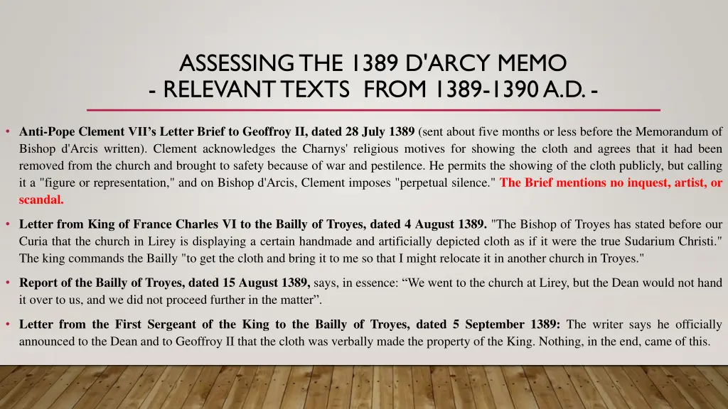 assessing the 1389 d arcy memo relevant texts