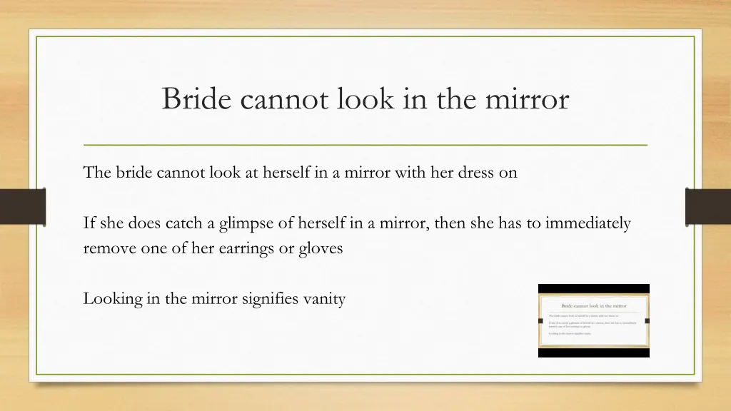 bride cannot look in the mirror