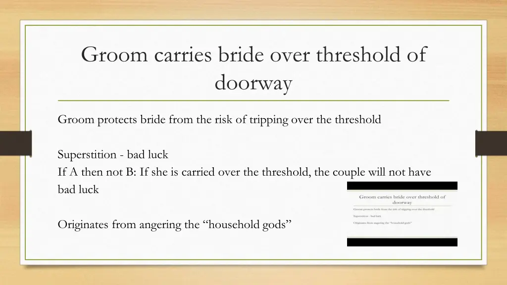 groom carries bride over threshold of doorway