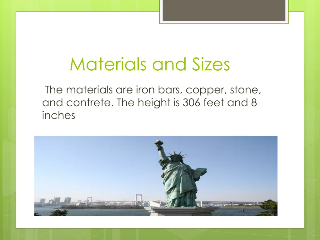 materials and sizes