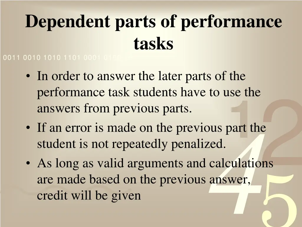 dependent parts of performance tasks