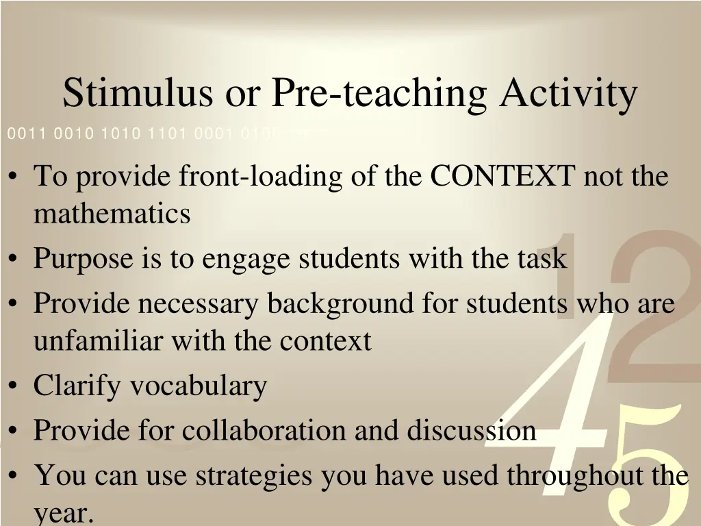 stimulus or pre teaching activity