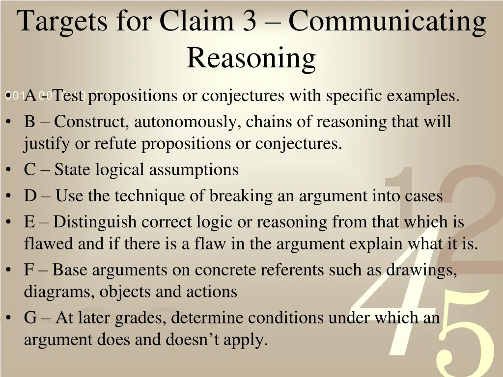 targets for claim 3 communicating reasoning
