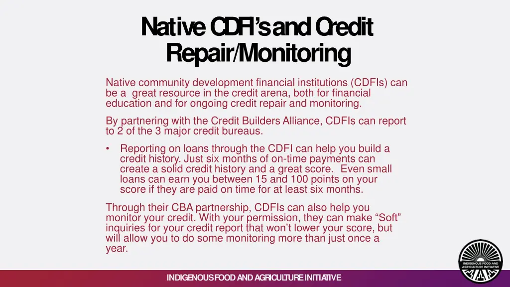 nativecdfi sandc redit repair monitoring