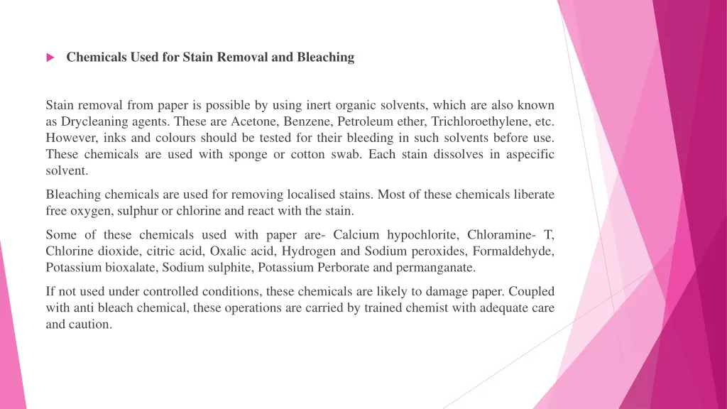 chemicals used for stain removal and bleaching