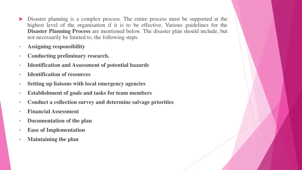 disaster planning is a complex process the entire