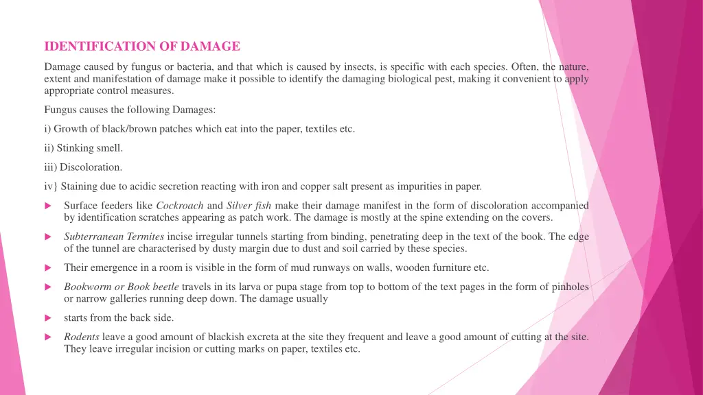 identification of damage