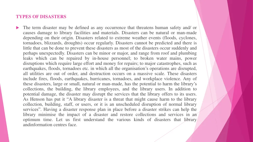types of disasters