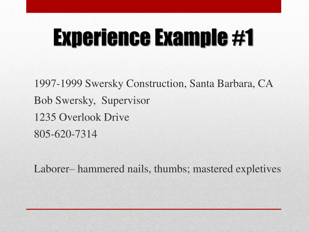 experience example 1