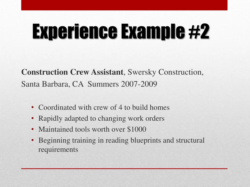 experience example 2