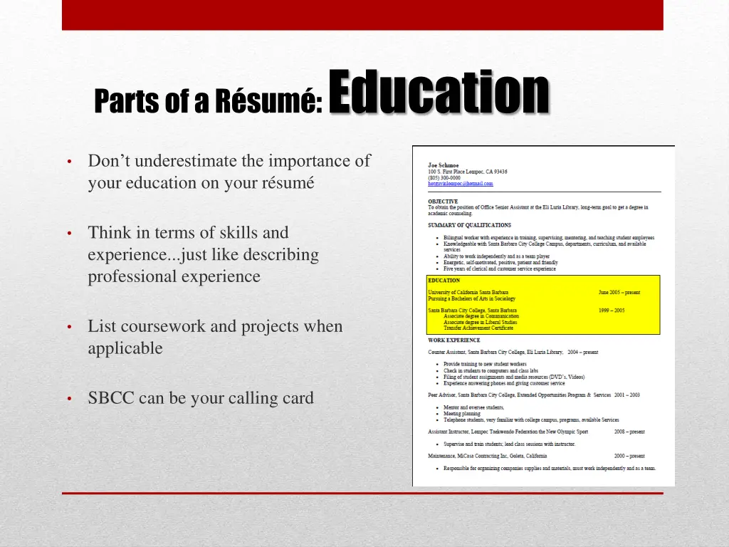 parts of a r sum education