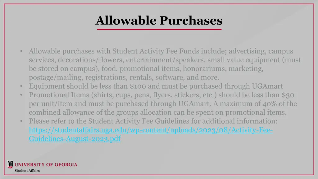 allowable purchases
