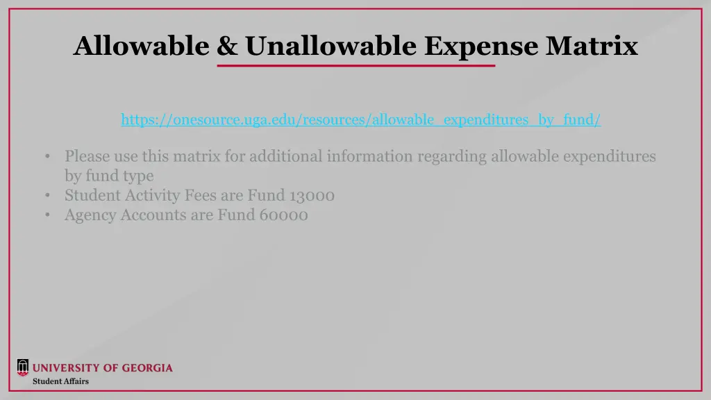 allowable unallowable expense matrix