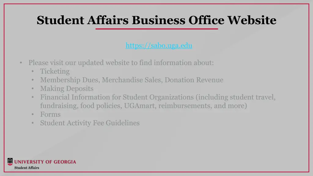 student affairs business office website