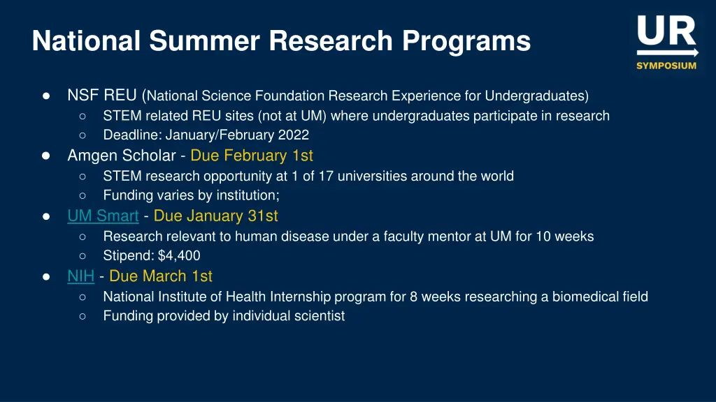 national summer research programs