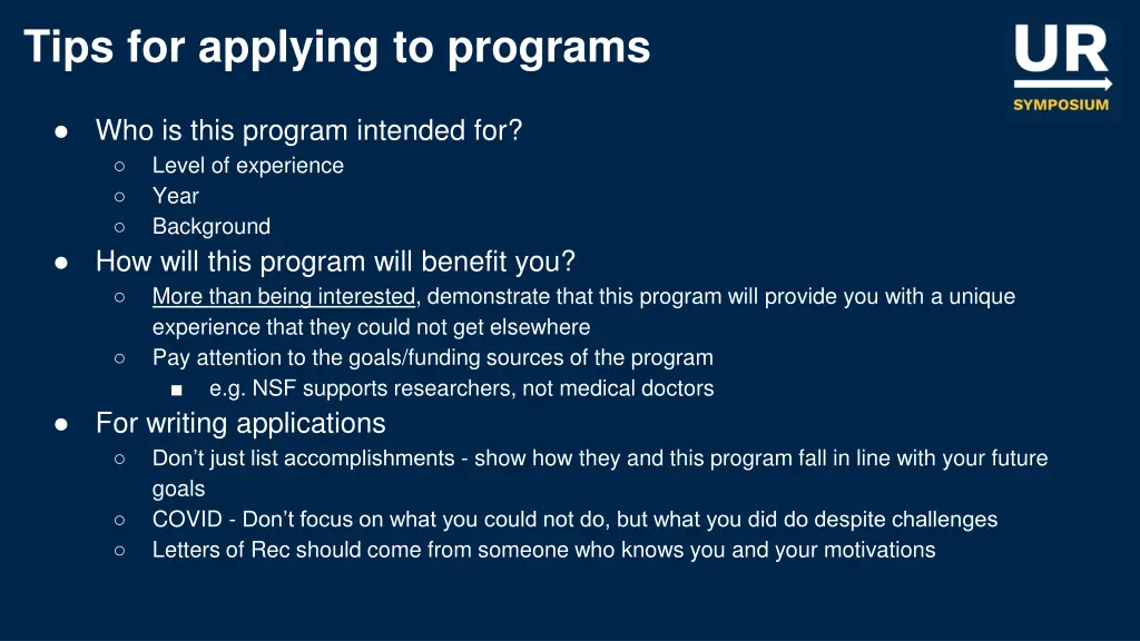 tips for applying to programs