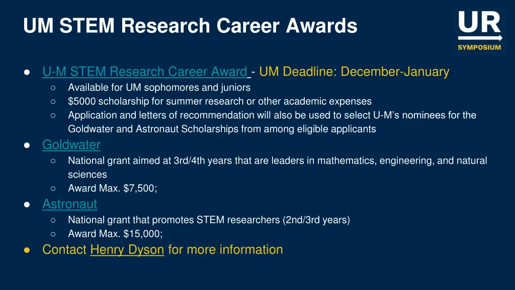 um stem research career awards