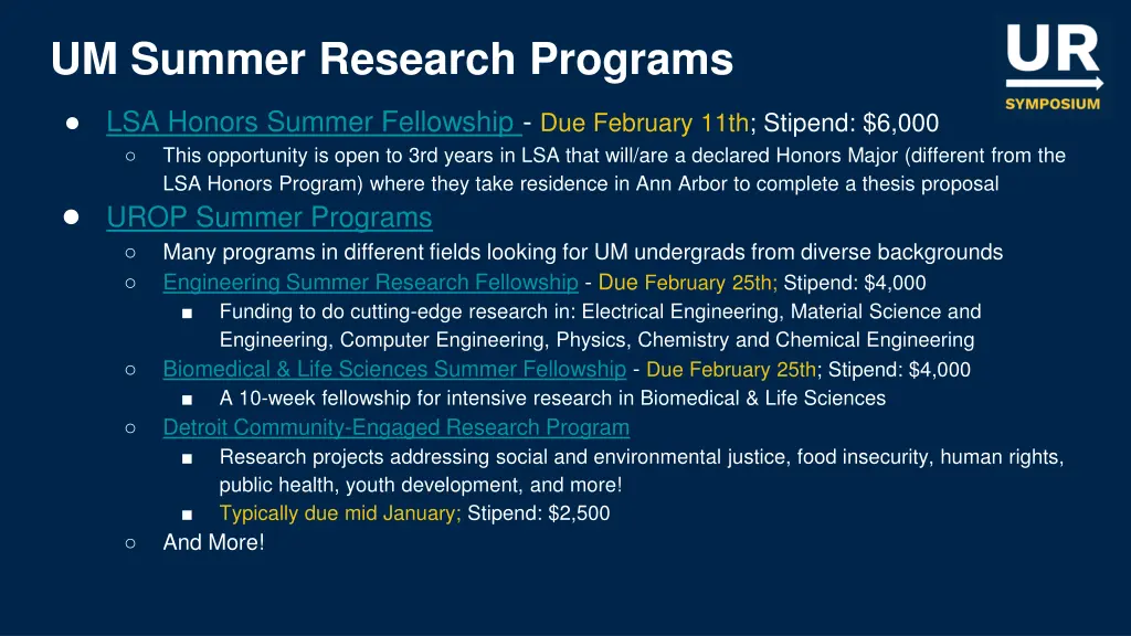 um summer research programs