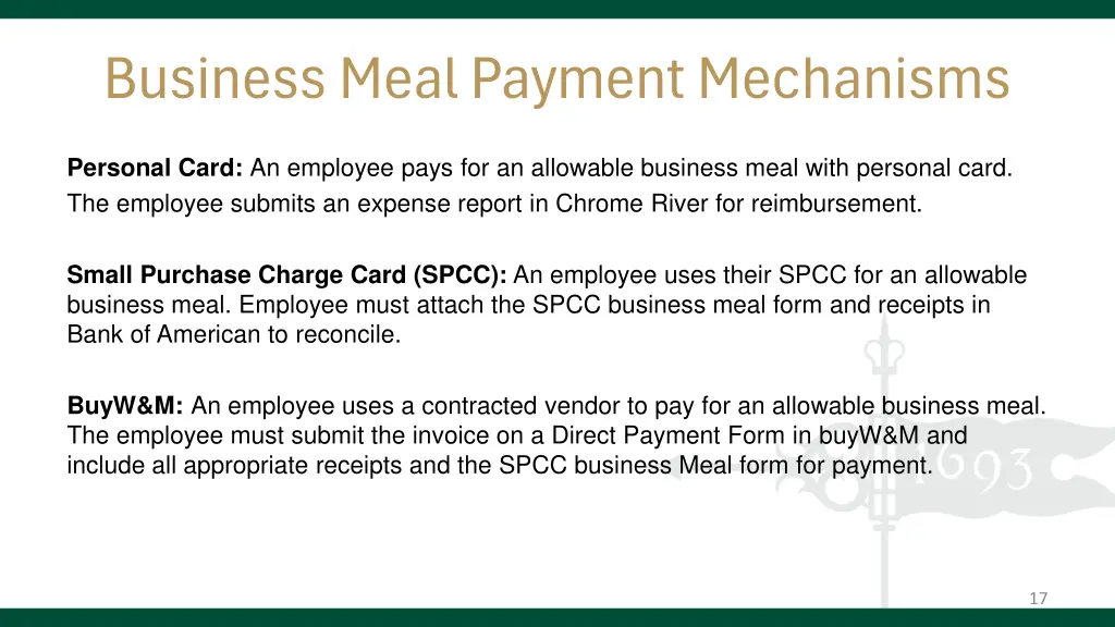 business meal payment mechanisms